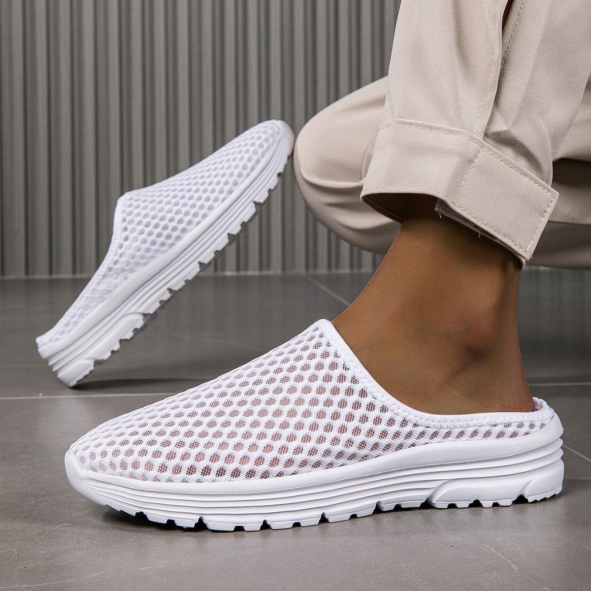 Slip-On Lazy Toe Half Slippers for Women - Lightweight Mesh Walking Sandals, Comfortable Outdoor Summer Sports Style, La