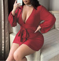 Plus Size V-Neck Summer Dress for Women – High Waist Short Skirt, Elegant Socialite Style