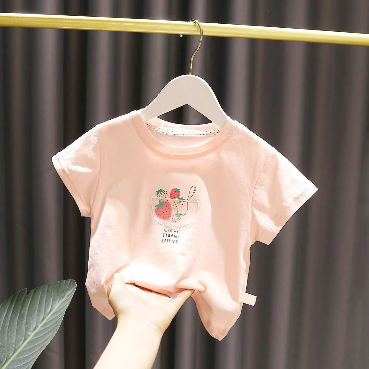Girls' Summer Strawberry Letter Short-Sleeved T-Shirt - RAC26JP5514BATT