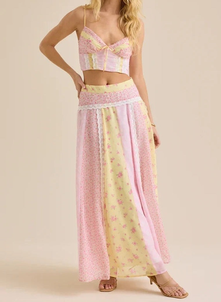 Spring and Summer New Printed Camisole and Long Skirt Two-Piece Set for Women