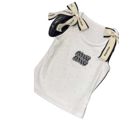 Girls Summer Letter Rhinestone Bow Camisole Vest - RAC26JP5481BATT