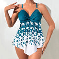 New Digital Print Twist Bag Shoulder Strap Tankini Split Swimsuit for Women
