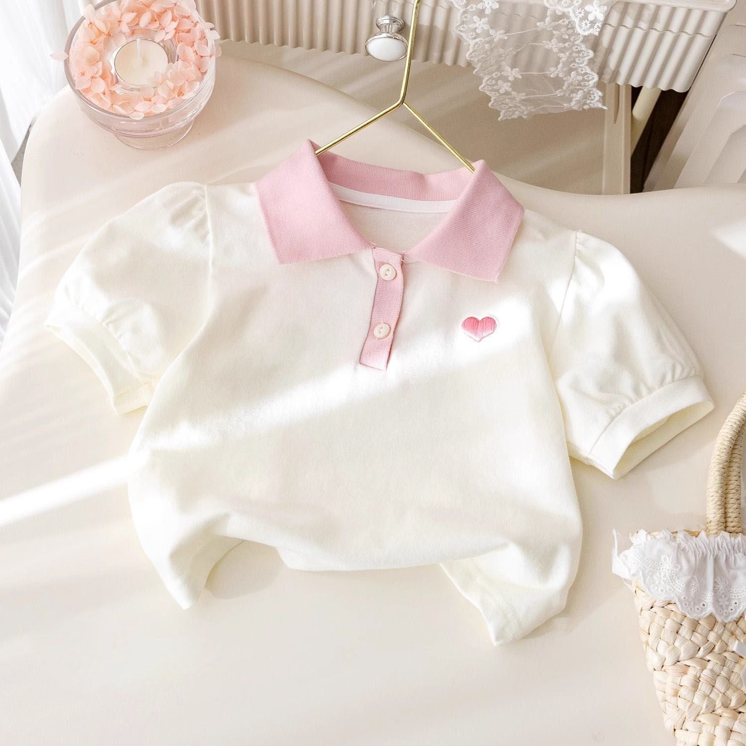 Girls' Summer Embroidered Lapel Polo Shirt – Short-Sleeve Casual Top for Kids - RAC26JP5504BATT