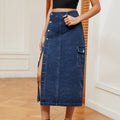 Women's Half-Elastic Denim Workwear Casual Skirt