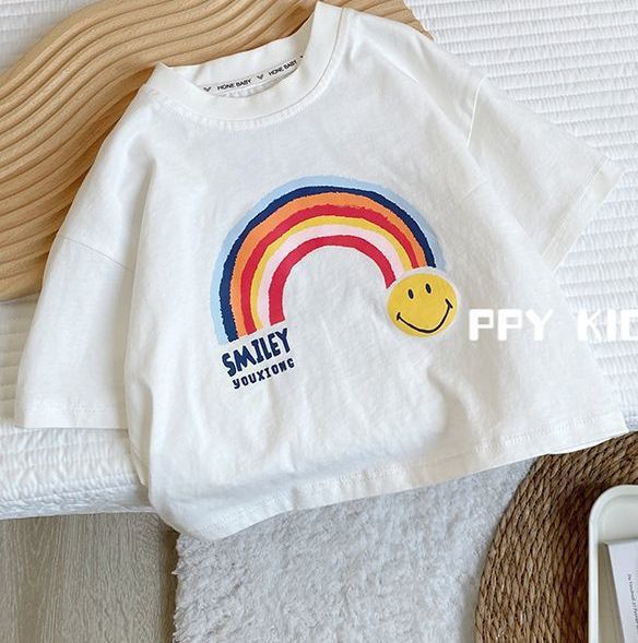 Summer Girls’ Rainbow Striped Baby Style Outfit - RAC26JP5379BATS
