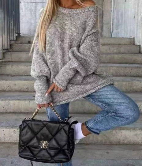 Women's Autumn & Winter Off-Shoulder Round Neck Sweater Pullover