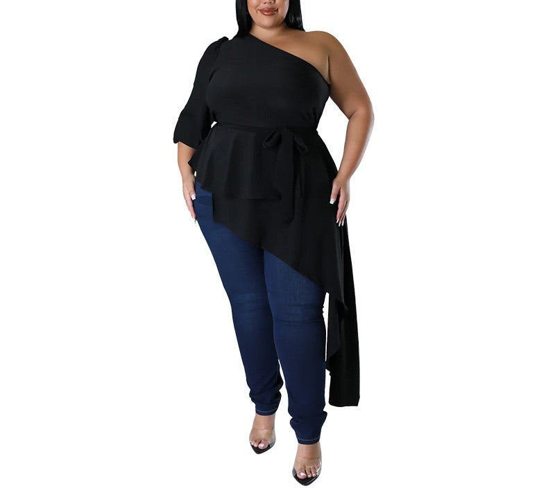 Autumn Winter Women's Fashion Irregular One-Shoulder Long Sleeve Top – Trendy Asymmetrical Pullover for Stylish Layering
