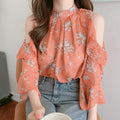 Women's Off-Shoulder Chiffon Blouse - Stylish and Sweet Top