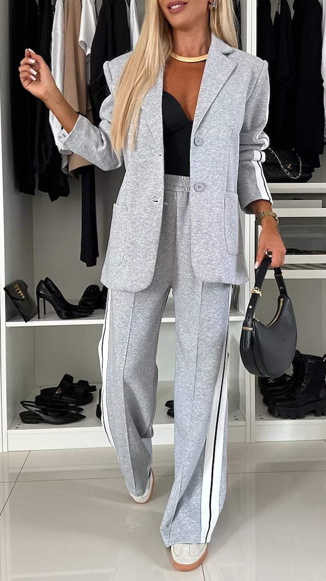 Women's Autumn & Winter Long Sleeve Lapel Casual Two-Piece Set