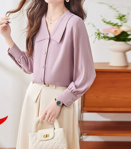Women's Autumn Elegant Satin Commuter Shirt - Celebrity-Inspired Style