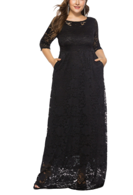 Women Plus Size Lace Pocket Formal Dress