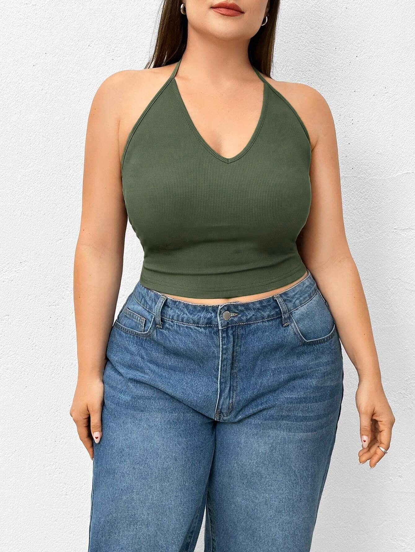 Plus-Size Women's Hot Girl Knitted Halter Neck Tank Top Vest | Trendy Outerwear & Innerwear Top
