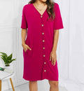 Women's BOMBOM Sunday Brunch Button Down Knee-Length Dress in Magenta
