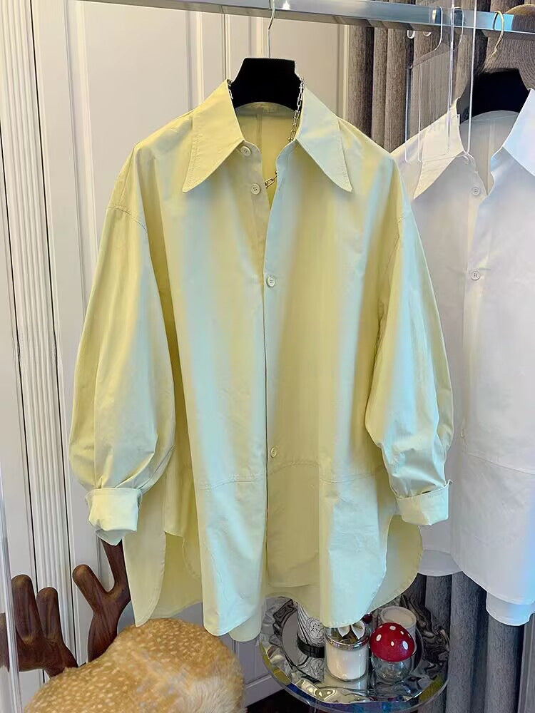 Spring & Autumn Simple Pointed Collar Oversized Shirt Top
