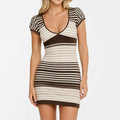 New Spring and Summer Women’s Casual Retro Pattern Short-Sleeved Low-Neck Dress