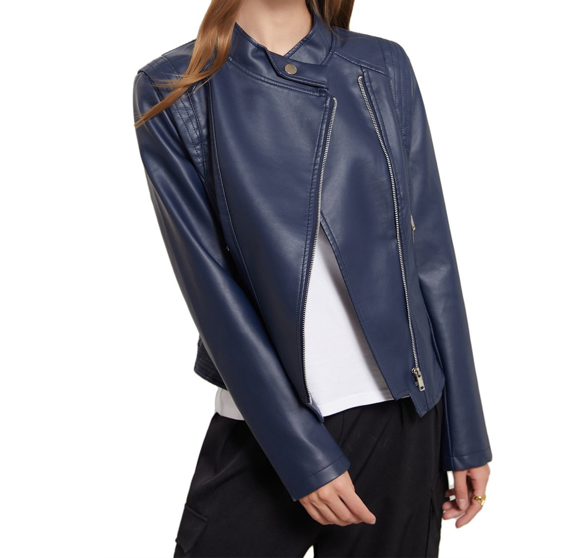 Women’s Slim Fit Leather Jacket – Lightweight Long-Sleeved Spring & Autumn Coat