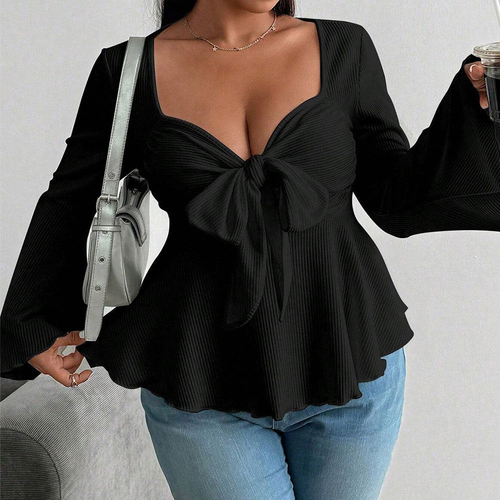 2025 New Large Size Women's Pure Desire Royal Sister V-Neck T-shirt Autumn and Winter