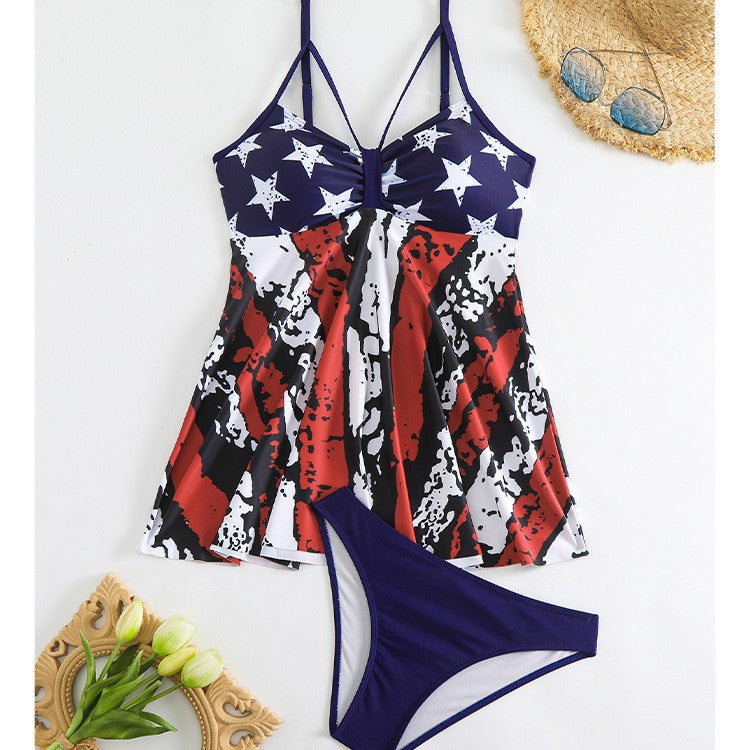 New Printed Flag Bikini Set with Gathered Details