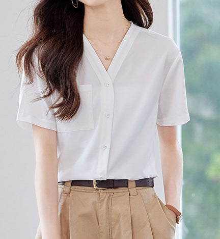 Women's Light Purple Casual Short-Sleeved Shirt - Lightweight Summer Top