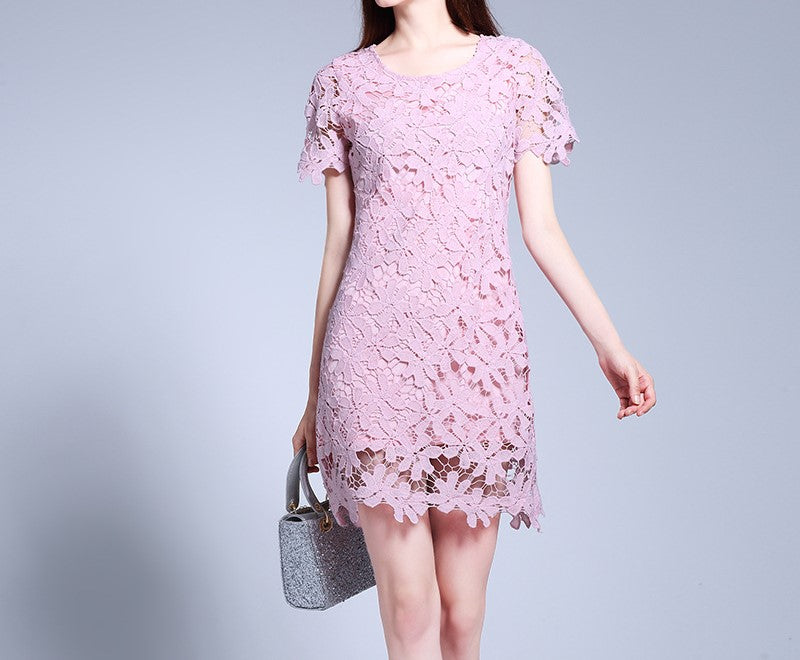 Loose-Fitting Openwork Lace A-Line Dress – Plus Size, Casual & Versatile
