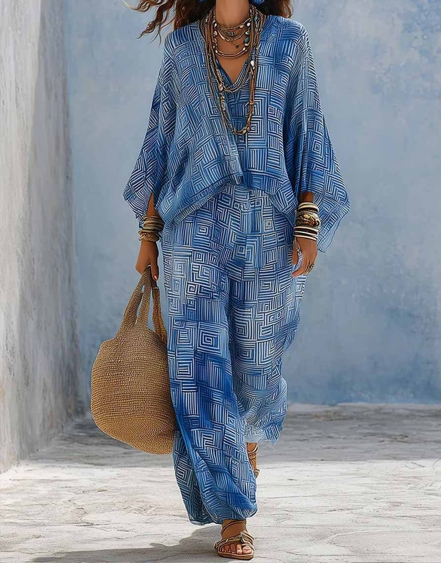 Women's V-Neck Loose Textured Casual Two-Piece Lounge Set