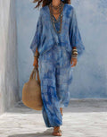 Women's V-Neck Loose Textured Casual Two-Piece Lounge Set