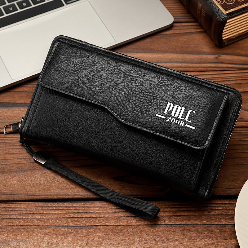 Men’s Long PU Leather Wallet Clutch – Large Capacity Multi-Card Holder & Mobile Phone Organizer