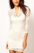 Elegant V Neck Lace Slim Fit Dress