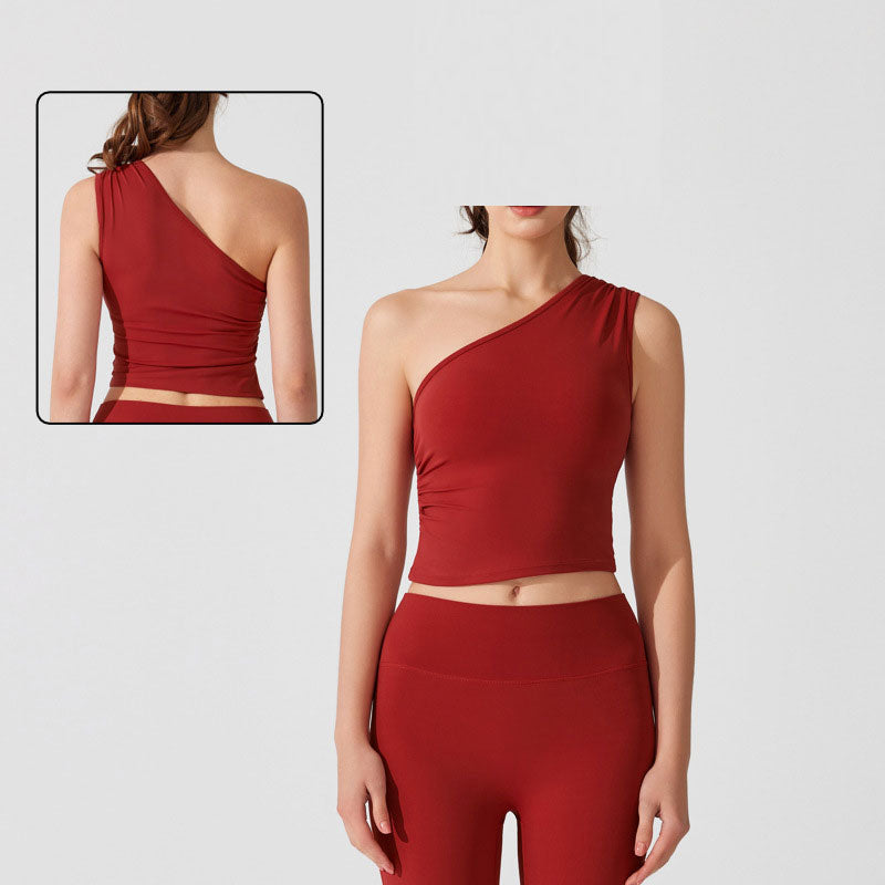 Off-Shoulder Performance Sports Bra | Asymmetrical Design for Running, Yoga, Dance & Fitness