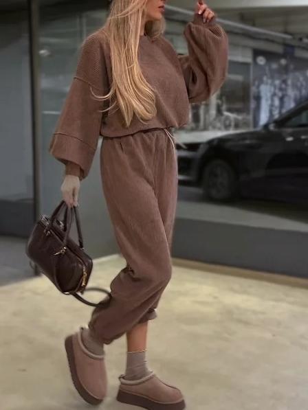 Women's Solid Color Casual Commuter Two-Piece Set