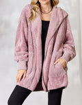 Women's H&T Faux Fur Open Front Hooded Jacket
