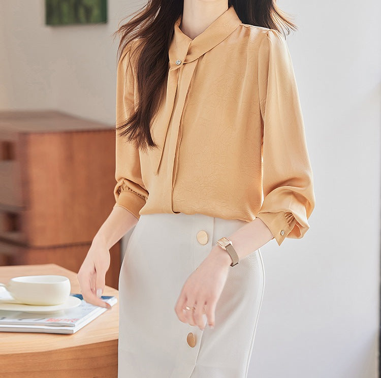 Women's Elegant Satin Shirt - Modern Professional Style for Spring & Autumn