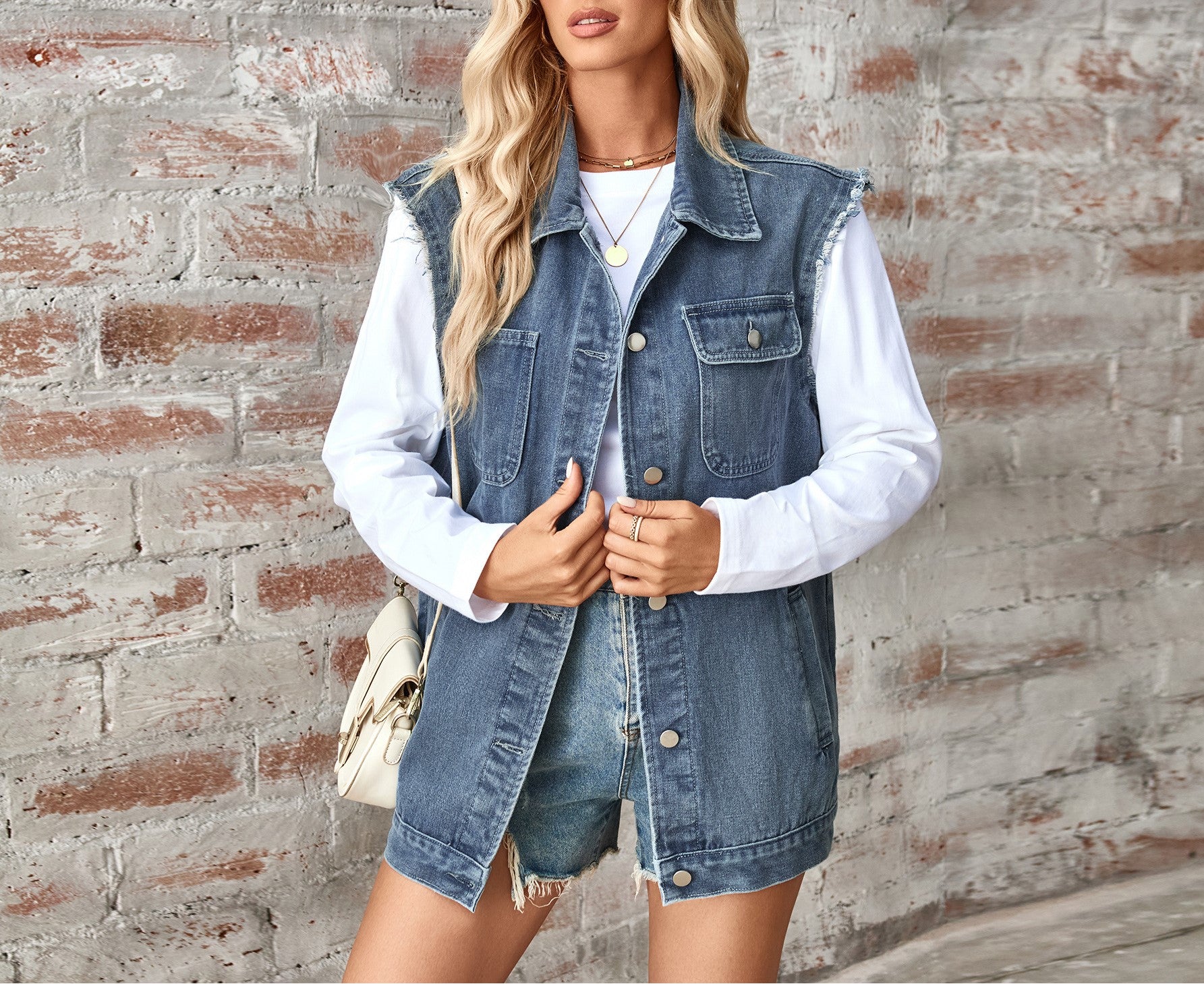 Women's Washed Denim Loose Fit Vest - Casual Sleeveless Waistcoat Cardigan Top