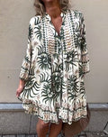 omen’s Printed V-Neck Long Sleeve Loose Casual Dress
