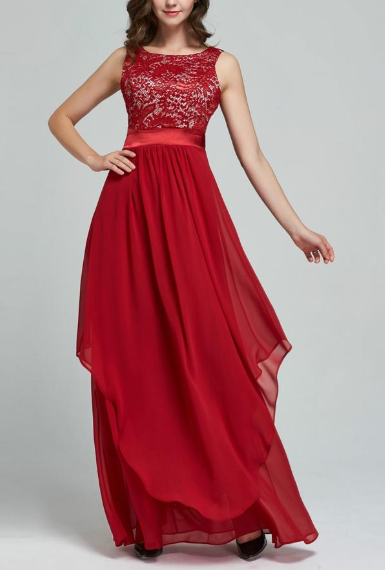 Women Slim Long Prom Wedding Dress Red
