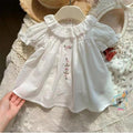 Girls’ Summer Doll Shirt – Baby Lapel Collar Embroidered Flower Top - RAC26JP5489BATT