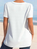 Summer New Solid Color Button V-Neck Short Sleeve Loose Fit Casual Top for Women