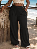 Women’s Plus-Size Wide-Leg Long Pants – Solid Color Loose Fit Straight Casual Pants