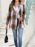 Women's Autumn Winter Plaid Button Front Casual Jacket Coat Loose Fit Long Sleeve Urban Style Outerwear