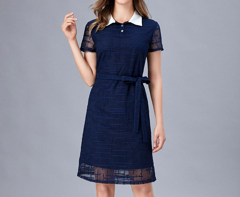 Clearance Sale | Plus Size French A-Line Polo Collar Long Dress for Women – Elegant Niche Design