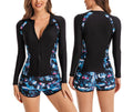 Women’s Two-Piece Flat-Leg Surfing Swimsuit – Long-Sleeve Zip-Up Tankini Set