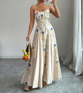 Women's Elegant Printed Strap Maxi Dress – Lightweight Sleeveless Summer Vacation Long Dress with Flowing Fit