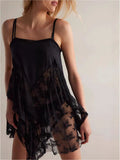 Women's Autumn Asymmetrical Lace Patchwork Suspender Top – Stylish Layered Camisole