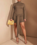 Elegant Slim Fit Solid Color Long Sleeve High Waist Bodycon Hip Dress for Women