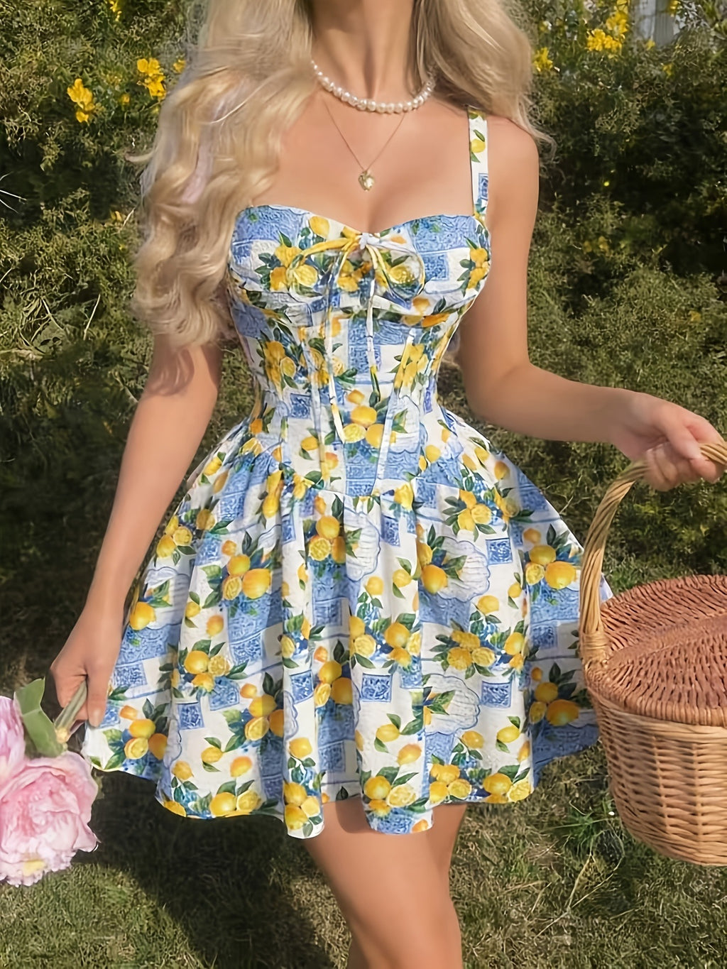 Women's Floral Print Spaghetti Strap Tie-Waist A-Line Midi Dress – Lightweight Summer Casual Dress