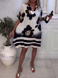 Printed V Neck Short-Sleeved Loose Casual Dress for Women