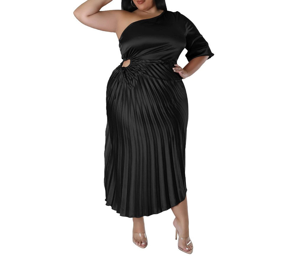 Spring New Off-Shoulder Drawstring Pleated Dress – Elegant Women's Fashion for Casual & Party Wear