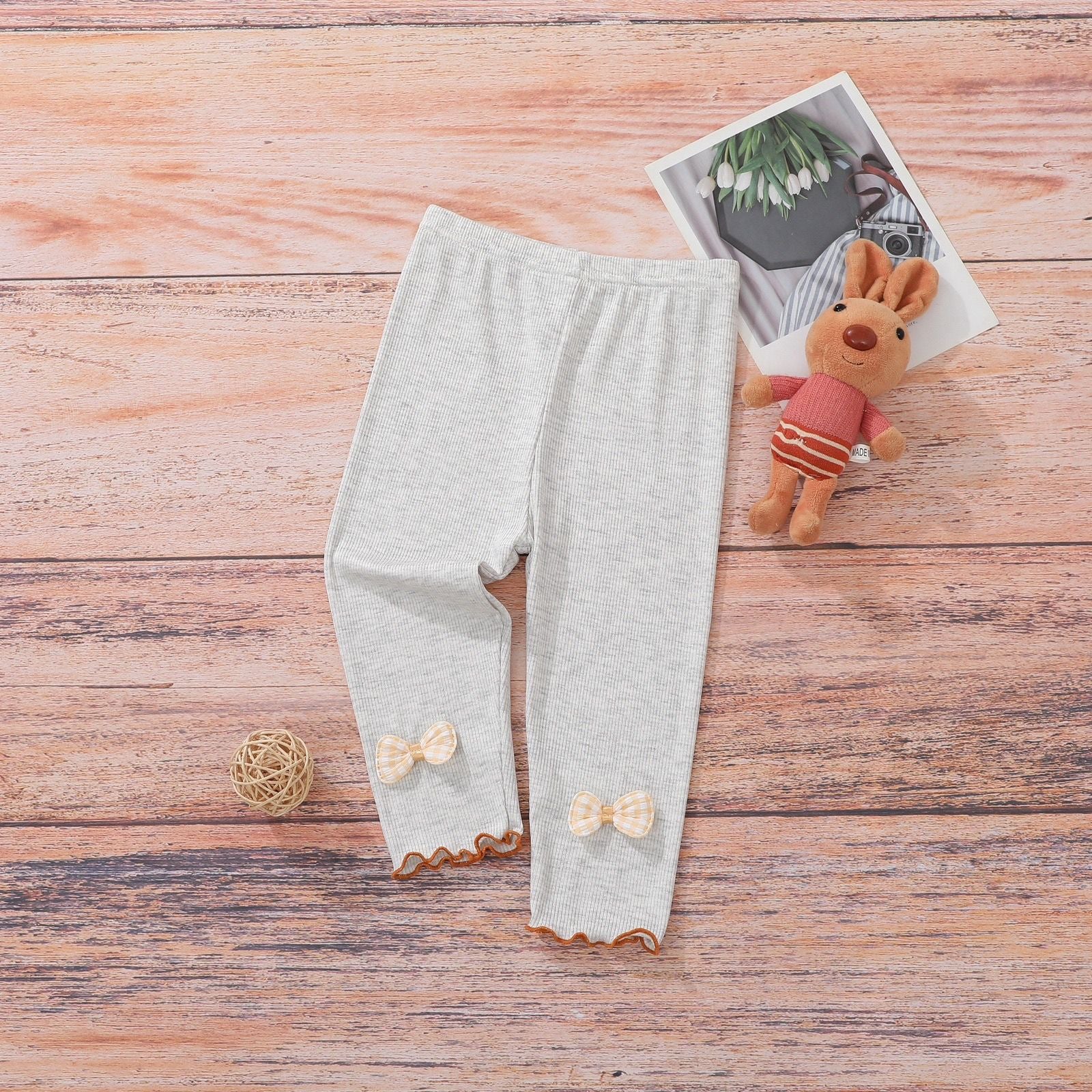Girls’ Summer Leggings with Bow Detail – Modal Ruffle Cropped Pants, Soft & Breathable Everyday Wear - RAC26JP5426BATB