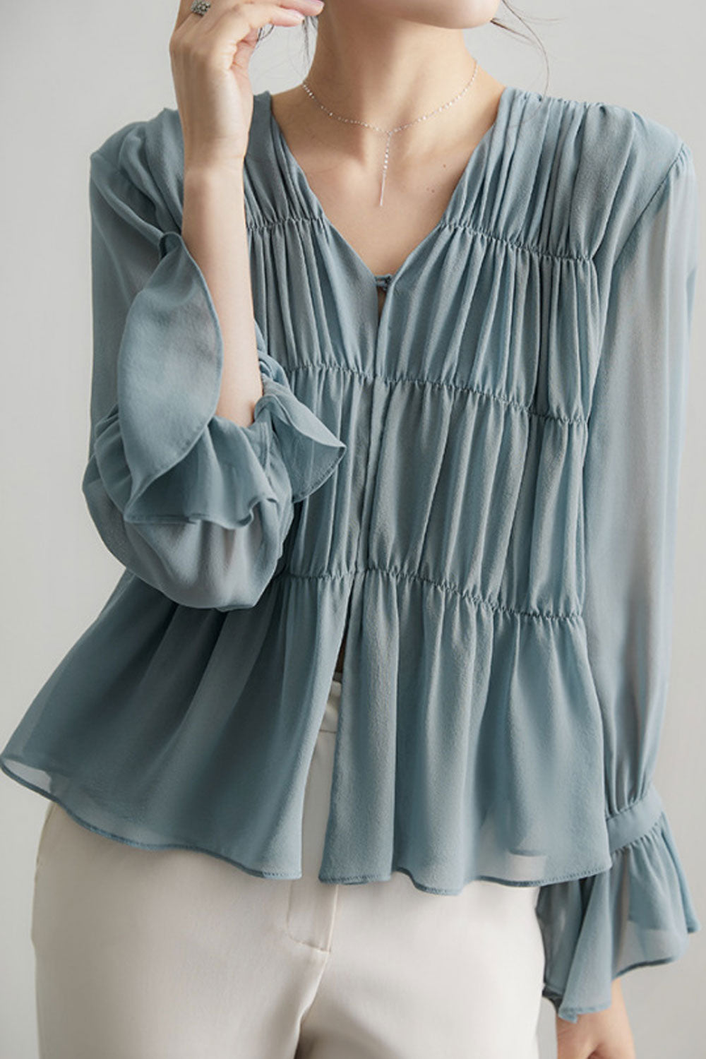 Women's Double Layer Hand Pleated Summer Silk Top