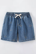 Kids Boys New Fashionable Middle Waist Elastic Belt Solid Color, Smily Face Pattern Sporty Summer Trendy Casual Tie-up Shorts